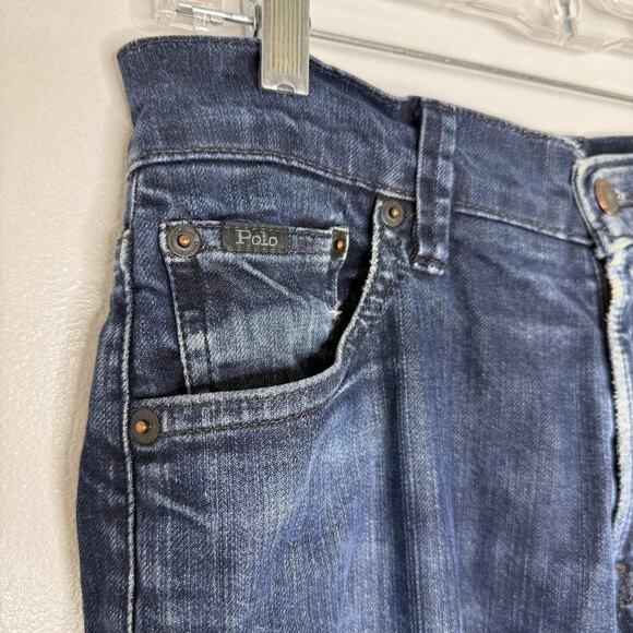 Polo Ralph Lauren Jeans Mens 28x30 Blue Distressed Denim Ripped Knee Slim Fit - Picture 2 of 7